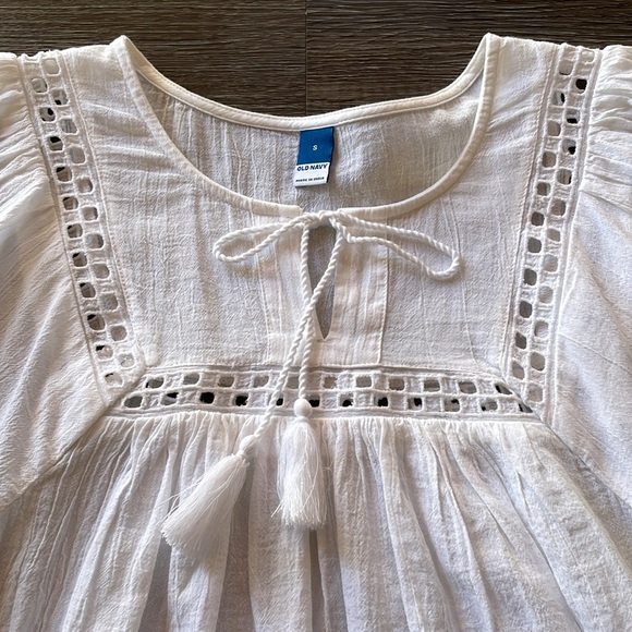 Old Navy White Gauze Notched Neck Balloon Puff Sleeve Short Top Size Small - Picture 4 of 12